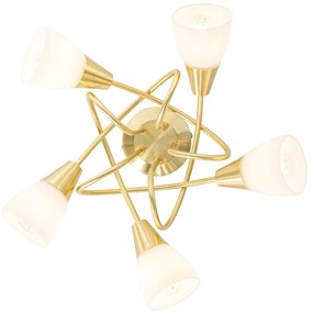 Plafoniera classica oro con vetro opalino 5 luci - Inez