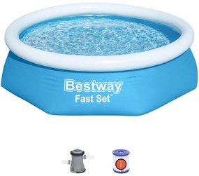Bestway - Piscina per Bambini Fast Set Ø244x61 cm con Pompa Filtro a Cartuccia 1.249 l/h Blu