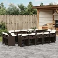 Set da Pranzo da Giardino 15 pz con Cuscini Marrone Polyrattan 3278000