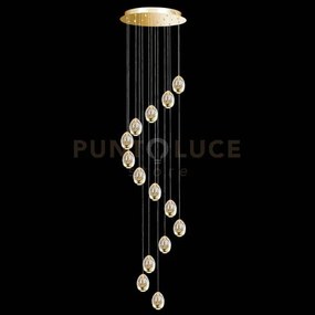 Lampada a sospensione golden egg 14 vetri, oro, led 67,2w, 3900lm 3...