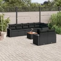 Set Divani da Giardino 9 pz con Cuscini Nero in Polyrattan 3224207