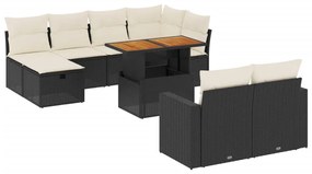 Set divani da giardino 11 pz con cuscini in polyrattan nero