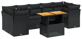 Set divani da giardino con cuscini 8 pz nero in polyrattan