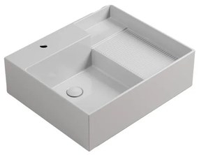 Lavabo da appoggio Nobu COLAVENE con foro rettangolare in ceramica e troppopieno L 60 x H 21 x P 50 cm bianco piletta non inclusa