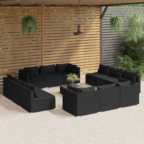 Set Divani da Giardino 13 pz con Cuscini in Polyrattan Nero