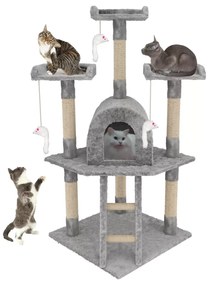 Tiragraffi Albero Palo Gioco Per Gatti Con Corda In Sisal Naturale Tira Graffi Angolare Multifunzione Giocattolo Stimolante Cuccia Per Gatto Adulto Cucciolo Domestico 116 Cm Grigio