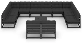 Set divani da giardino 13 pz con cuscini massello di pino nero
