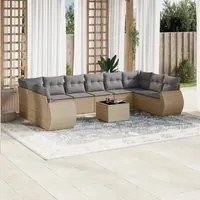 Set Divani da Giardino 11 pz con Cuscini Beige in Polyrattan 3254216