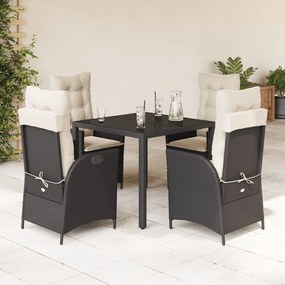 Set da pranzo da giardino 5 pz nero con cuscini in polyrattan