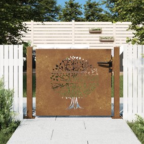 Cancello Da Giardino 105x80 Cm İn Acciaio Corten Design Albero /