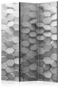 Paravento Puzzle bianco (3 pezzi) - composizione con motivo geometrico 3D grigio