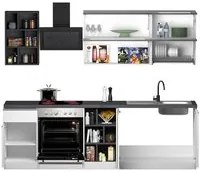 Composizione Cucina moderna 255X60-34X85-71cm - NAUTILUS Colore: bianco laccato lucido/report