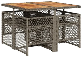 Set da pranzo da giardino 5 pz con cuscini in polyrattan grigio