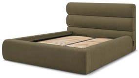 Letto matrimoniale imbottito verde scuro con contenitore con griglia 160x200 cm Jagna - Bobochic Paris