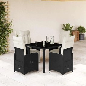 Set Bistrò Da Giardino 5 Pz Con Cuscini İn Polyrattan Nero /