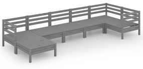 Set salotto da giardino 7 pz in legno massello di pino grigio