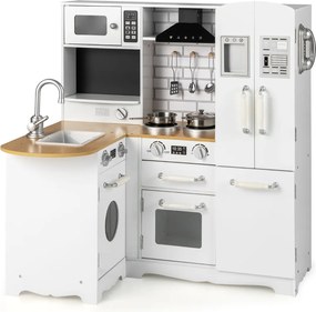 Costway Cucina ad angolo per bambini con lavelli fornelli cappa telefono frigorifero, Cucina gioco educativo Bianco