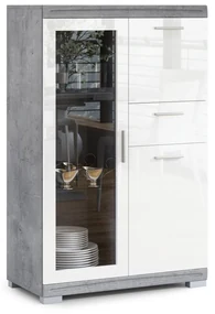 Comò SIMPLE KWD3SZ1 Cemento Millennium/Bianco Lucido - VETRINA ARMADIO MOBILE PER SALOTTO/SOGGIORNO LUCIDO CON ANTA IN VETRO