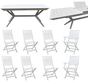 CAESAR - set tavolo da giardino allungabile 180/240x90 compreso di 6 sedie e 2 poltrone in legno massiccio di acacia