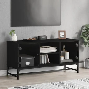 Mobile Porta Tv Con Ante İn Vetro Nero 102x37x50 Cm /