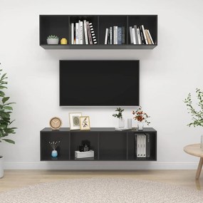 Mobili Tv A Parete 2 Pz Grigio Lucido İn Truciolato /