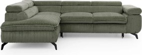 Divano angolare verde (con penisola a sinistra/a L) con rivestimento in velluto a coste Marbeya – Ropez