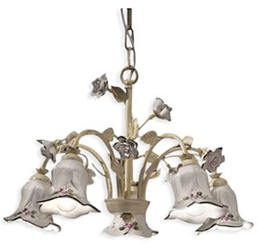 Lampadario Classico Pisa Metallo E Ceramica Bianco Sfumato Oro 5 Luci E14