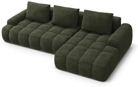 Divano angolare verde allungabile/con contenitore (con penisola a destra/con chaise lounge) con rivestimento in velluto Linz – Cosmopolitan Design