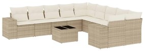 Set divani da giardino 11 pz con cuscini beige in polyrattan