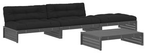 Set divani da giardino 4pz con cuscini in legno massello grigio