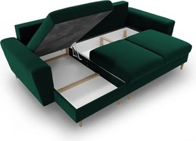 Divano angolare verde allungabile e con contenitore con rivestimento in velluto Kyoto – Cosmopolitan Design