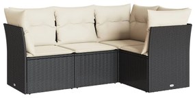 Set divani da giardino 4 pz con cuscini nero in polyrattan