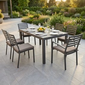 DEXTER - set tavolo in alluminio cm 160/240 x 90 x 75 h con 4 sedie e 2 poltrone Dexter