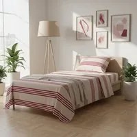 Completo letto singolo righe bordeaux cotone