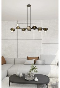 Lampadario 8 Luci Eos In Acciaio Nero E Oro Con Barra E Diffusori A Piatti