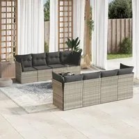 Set Divano da Giardino 9pz con Cuscini Grigio Chiaro Polyrattan 3249151