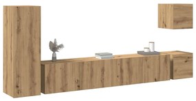 Set Mobile Tv 5 Pz Montato A Parete Rovere İn Legno Multistrato /