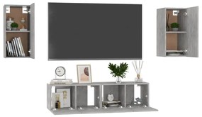 Set di mobili porta tv 4 pz grigio cemento in legno multistrato