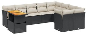 Set divani da giardino 10pz con cuscini in polyrattan nero