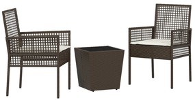 Set bistro da giardino a 3 pezzi con cuscini marrone in polyrattan