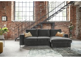 Divano letto angolare in velluto grigio scuro, angolo destro Lofty Lilly - Miuform