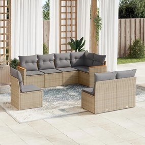 Set divano da giardino 8 pz con cuscini beige in polyrattan