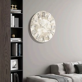 Orologio rotondo D40 cm in legno rivestito con parato e dettagli Argento JOSE