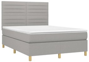 Letto a molle materasso e led grigio chiaro 140x200 cm tessuto