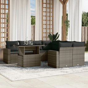 Set divano da giardino 9 pz con cuscini grigio in polyrattan