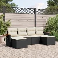 Set Divano da Giardino 6 pz con Cuscini Nero in Polyrattan 3227057