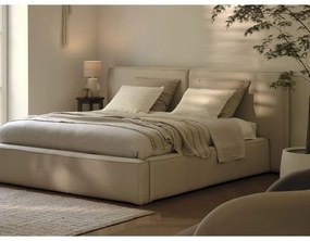 Letto matrimoniale imbottito beige con contenitore e rete inclusi 180x200 cm Arendal - Cosmopolitan Design