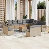 Set Divani da Giardino 14pz con Cuscini in Polyrattan Beige 3224820