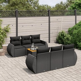 Set divani da giardino con cuscini 7pz nero polyrattan