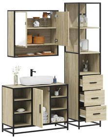 Set Mobili Da Bagno 3 Pz Rovere Sonoma İn Legno Multistrato /